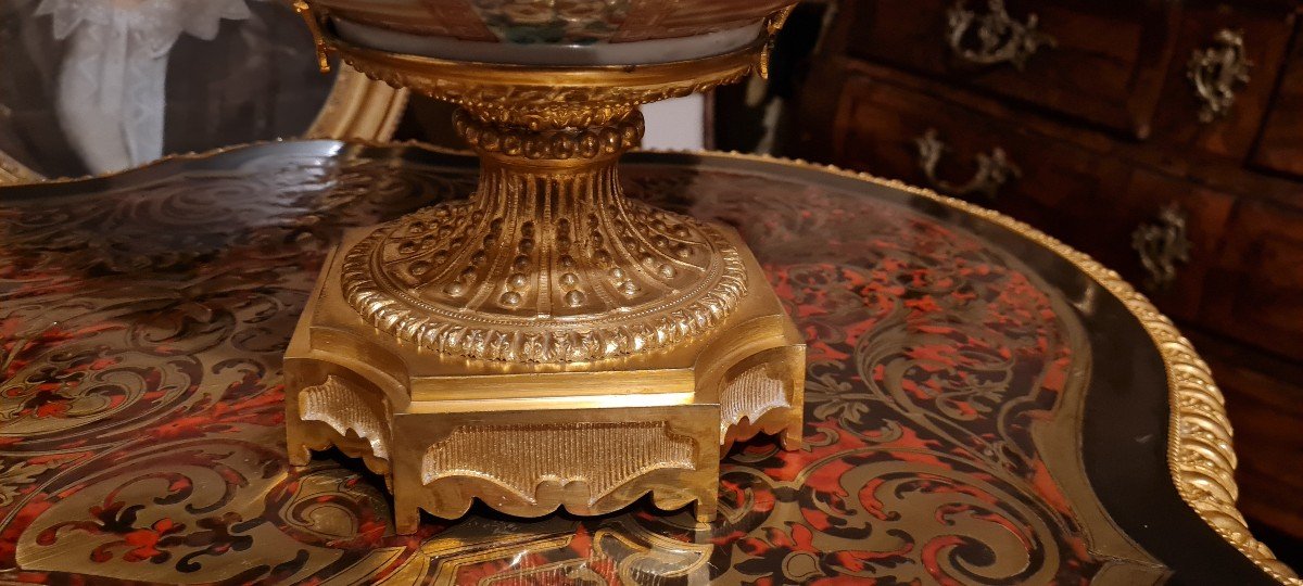 Canton Porcelain Centerpiece, Gilt Bronze Mount-photo-2