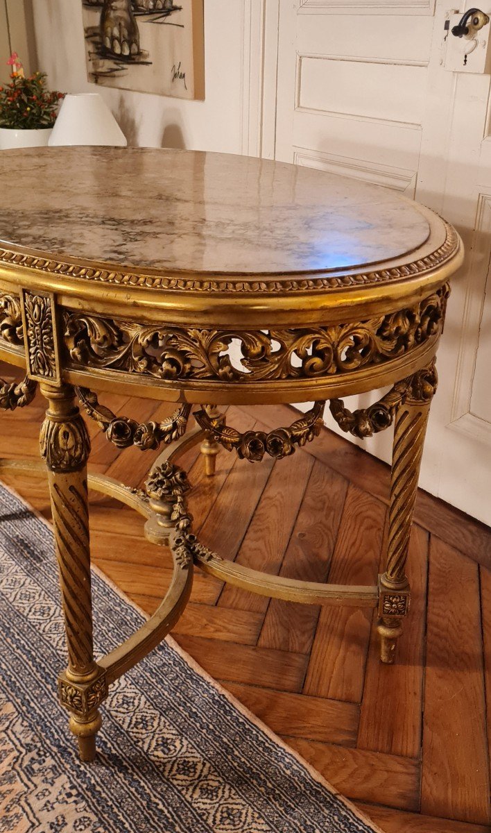 Table De Milieu Ovale En Bois Doré Napoléon III Style Louis XVI -photo-5