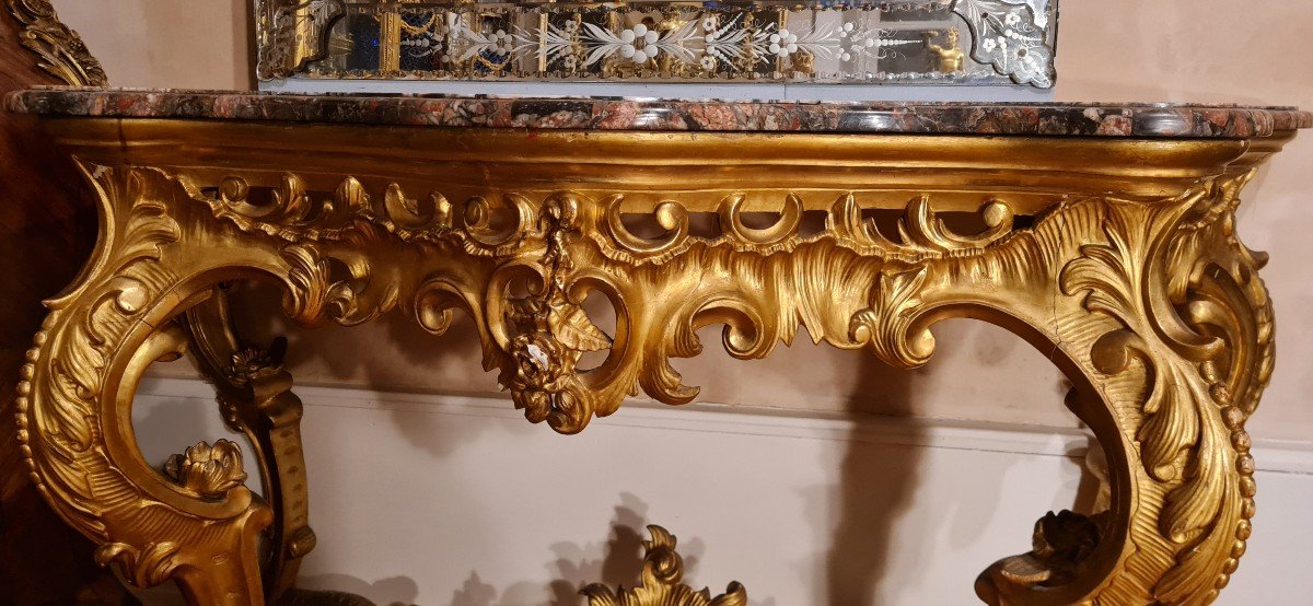 Large Console En Bois Doré Napoléon III -photo-3