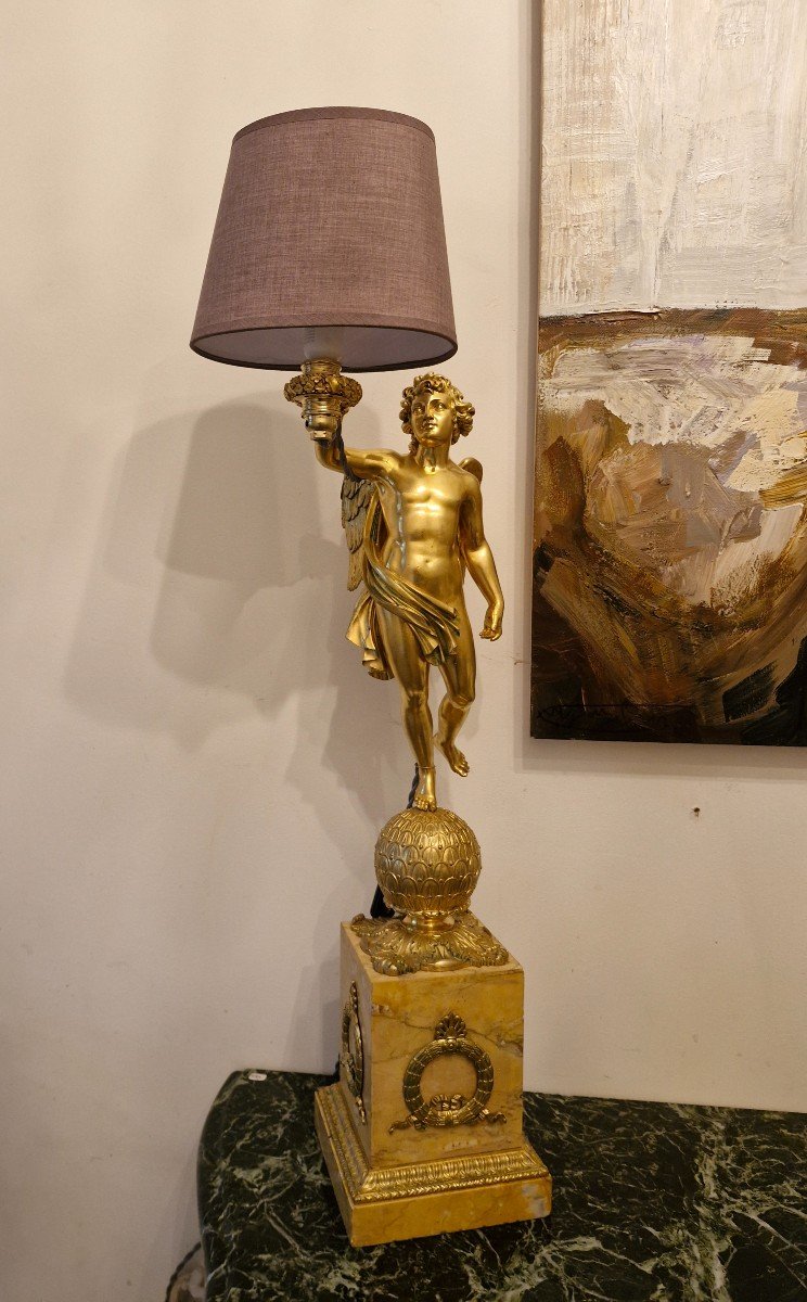 Pair Of Large Empire Lamp In Gilt Bronze, 19th C-photo-2