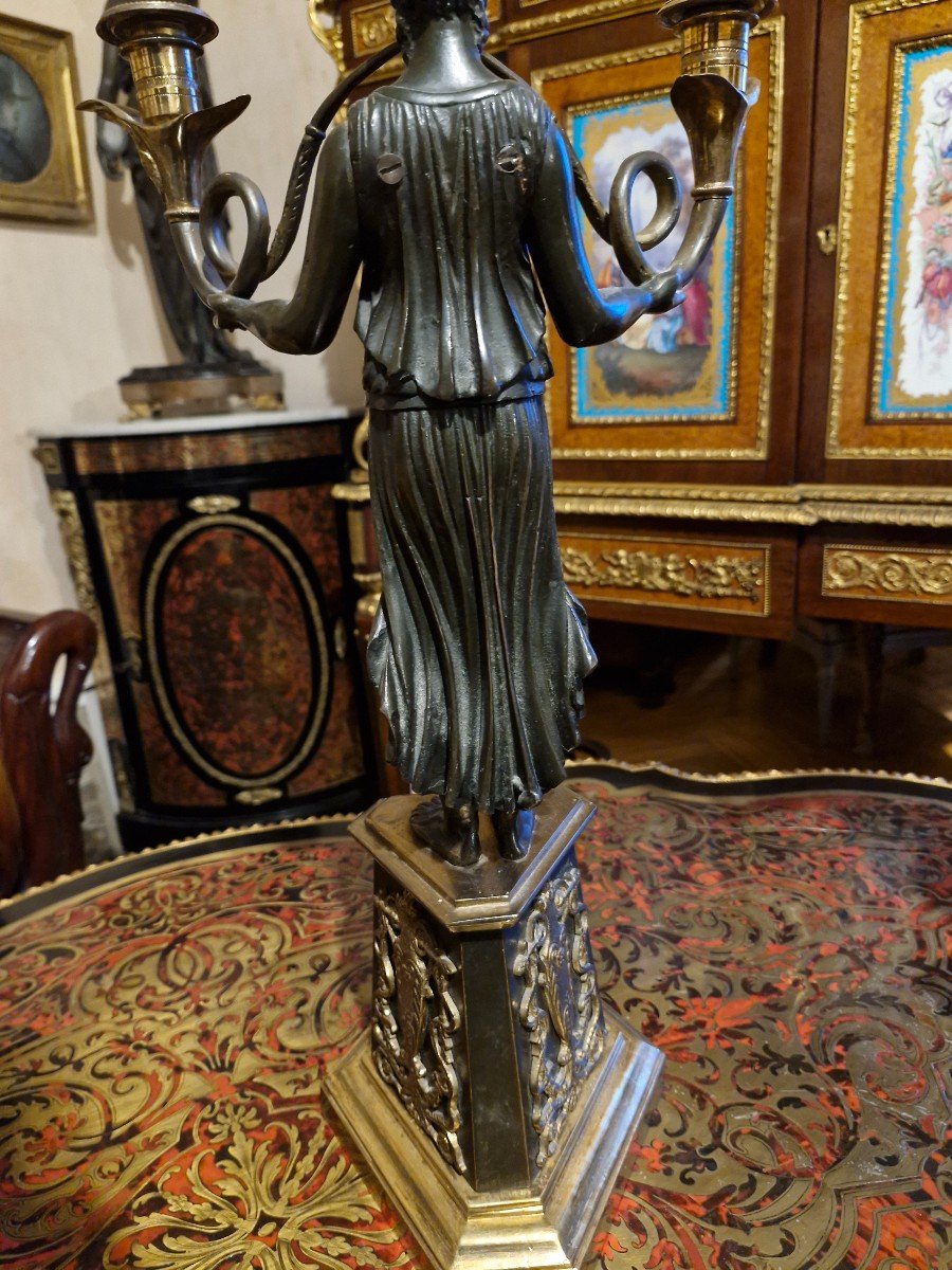 Pair Of 19th Century Empire Style Bronze Candelabra -photo-5