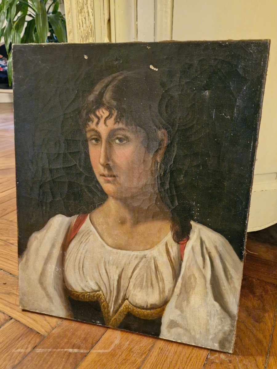 19th Century, Portrait Of Woman Oil On Canvas