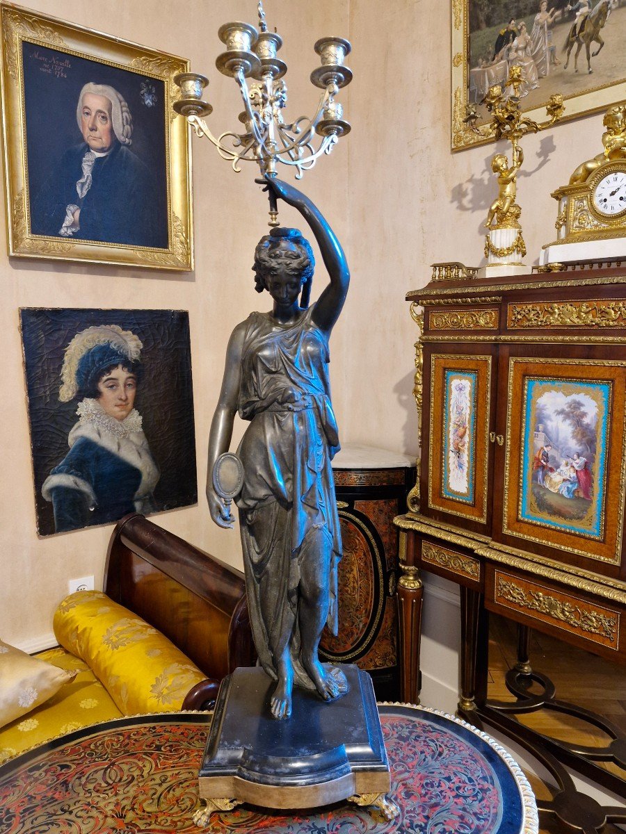 Large Antique Woman Torchiere