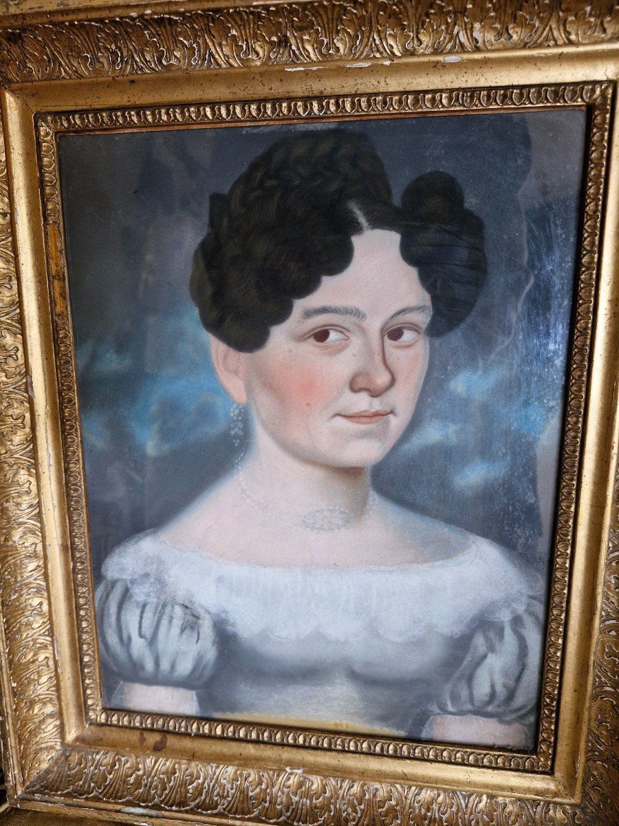 Pastel, Portrait Of A Woman, 19th Century -photo-2