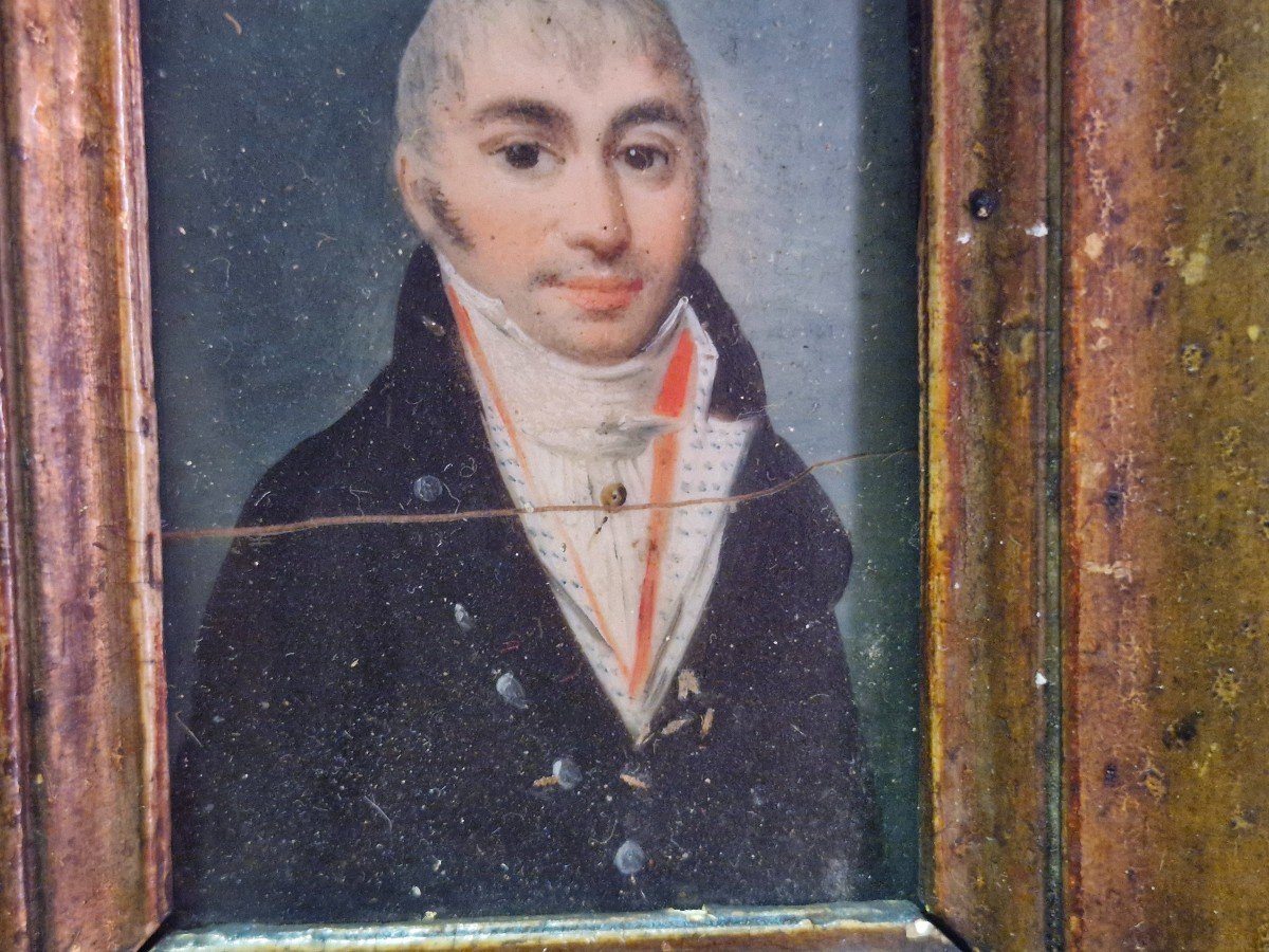 19th C, Framed Miniature Portrait Of A Man-photo-4