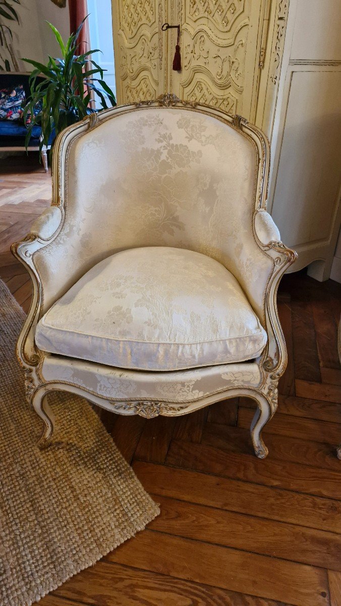 Paire De Fauteuils Style Louis XV, En Bois Peint-photo-2