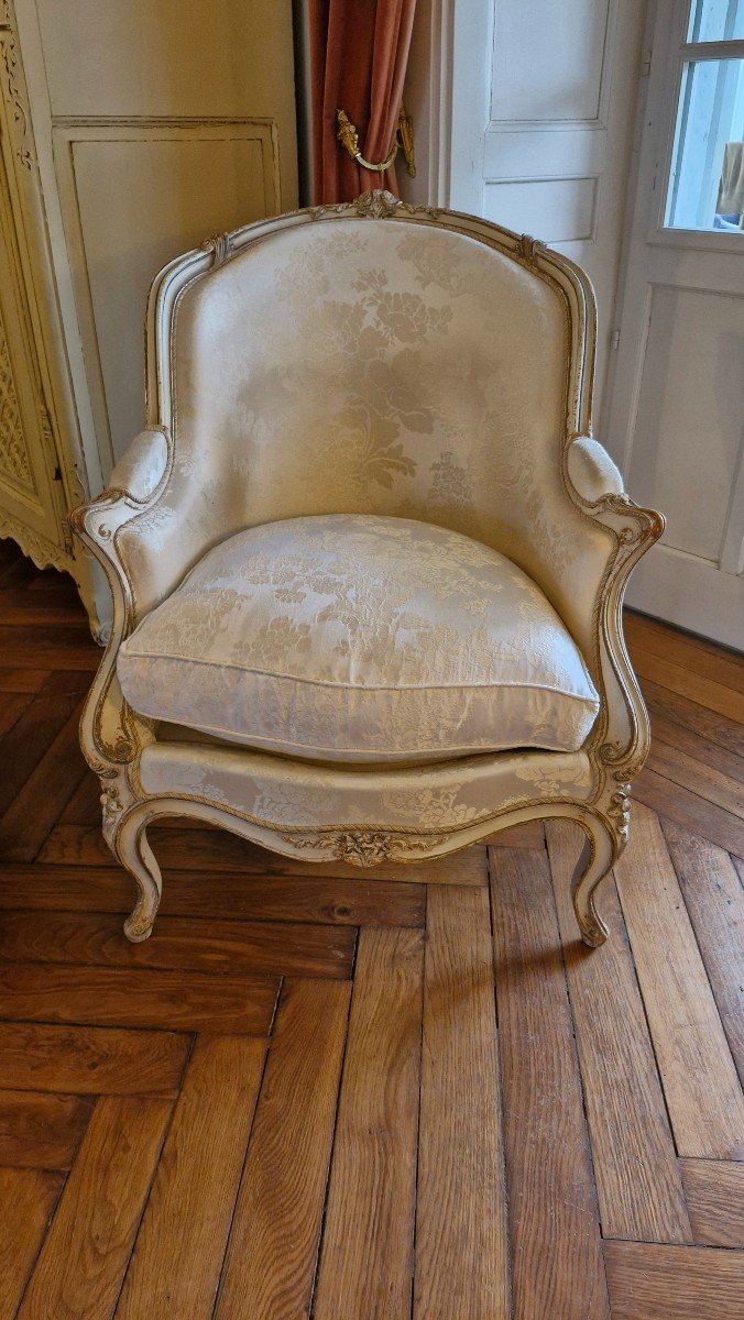 Paire De Fauteuils Style Louis XV, En Bois Peint-photo-3