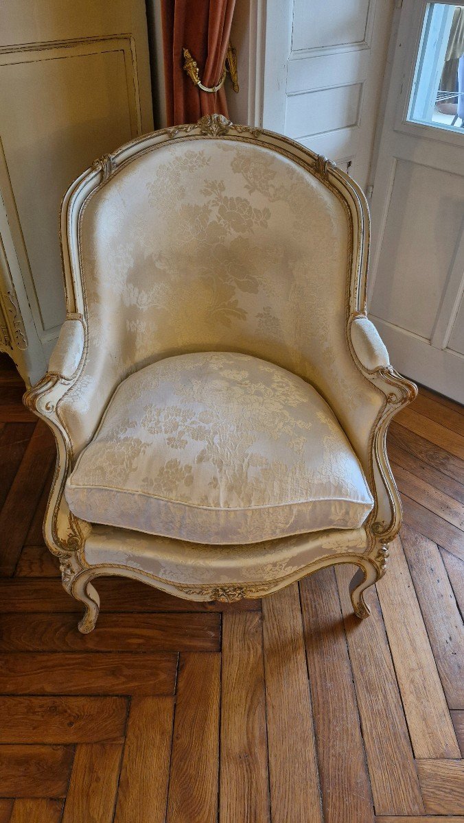 Paire De Fauteuils Style Louis XV, En Bois Peint-photo-4