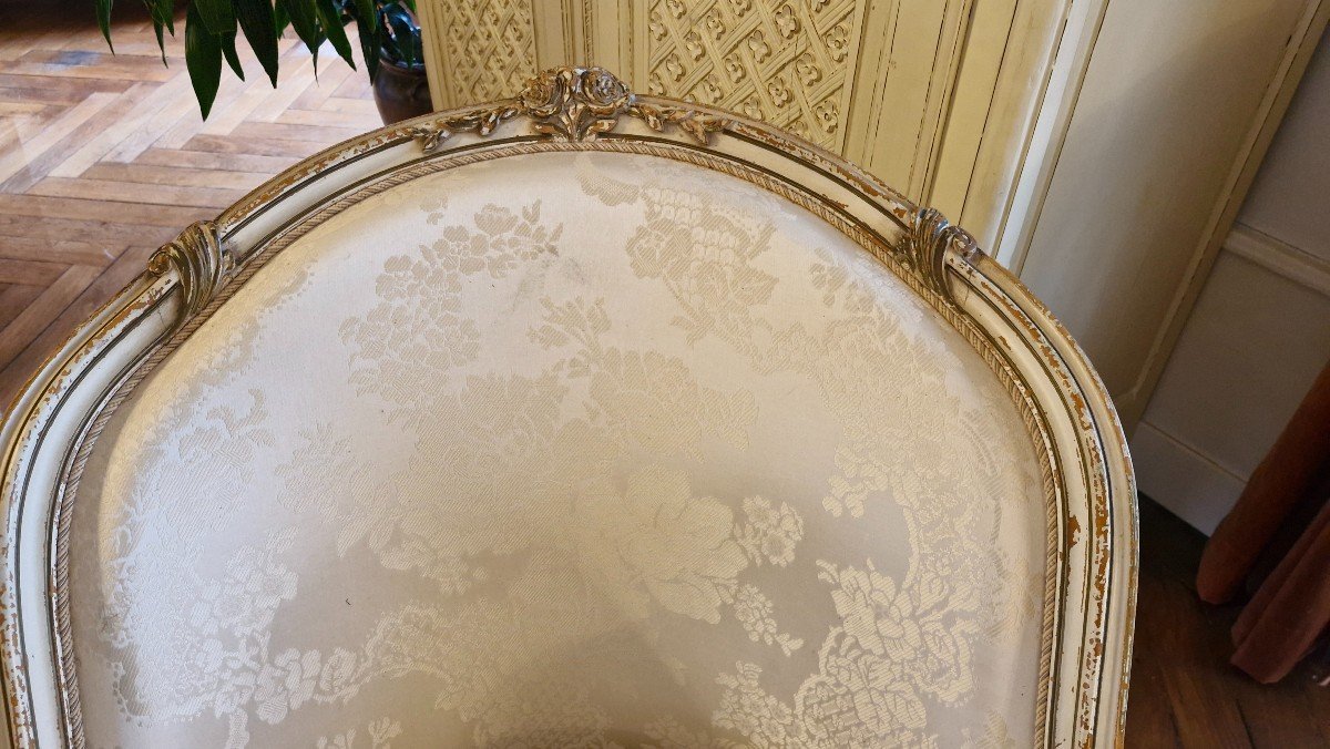 Paire De Fauteuils Style Louis XV, En Bois Peint-photo-4