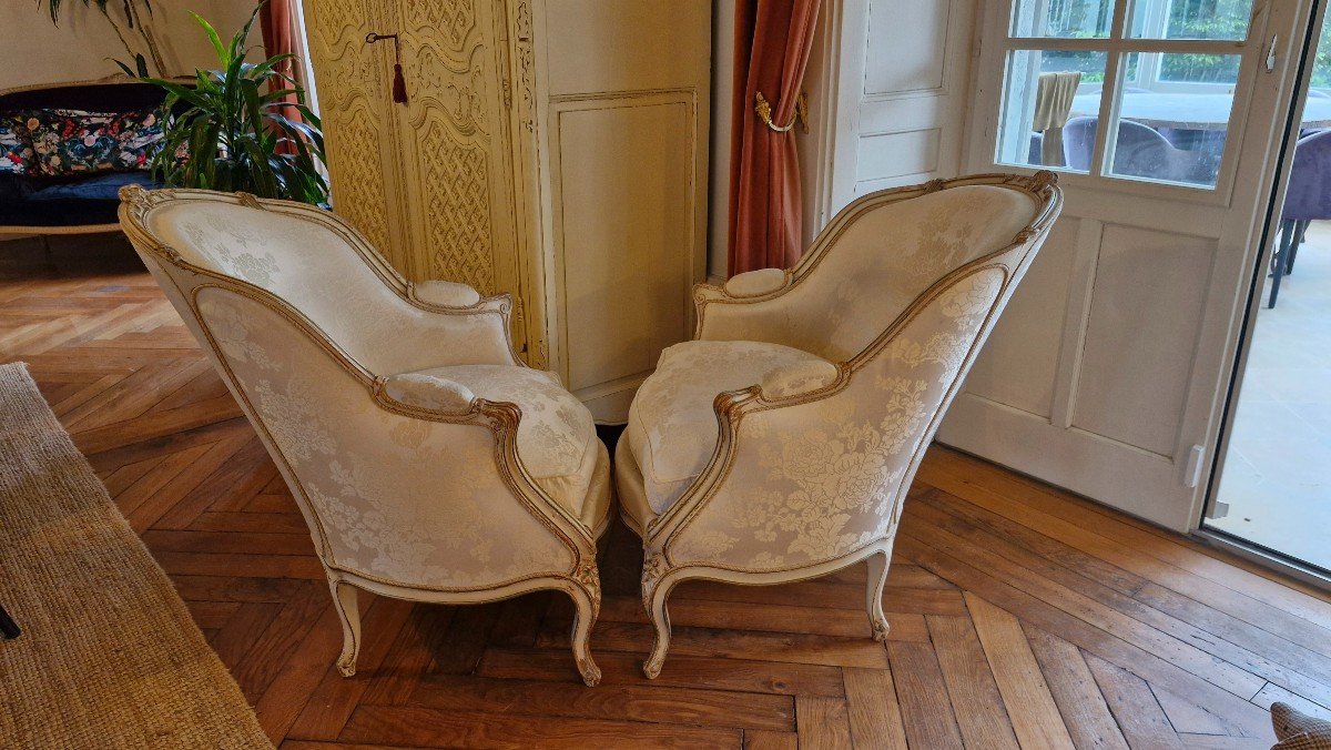 Paire De Fauteuils Style Louis XV, En Bois Peint-photo-5