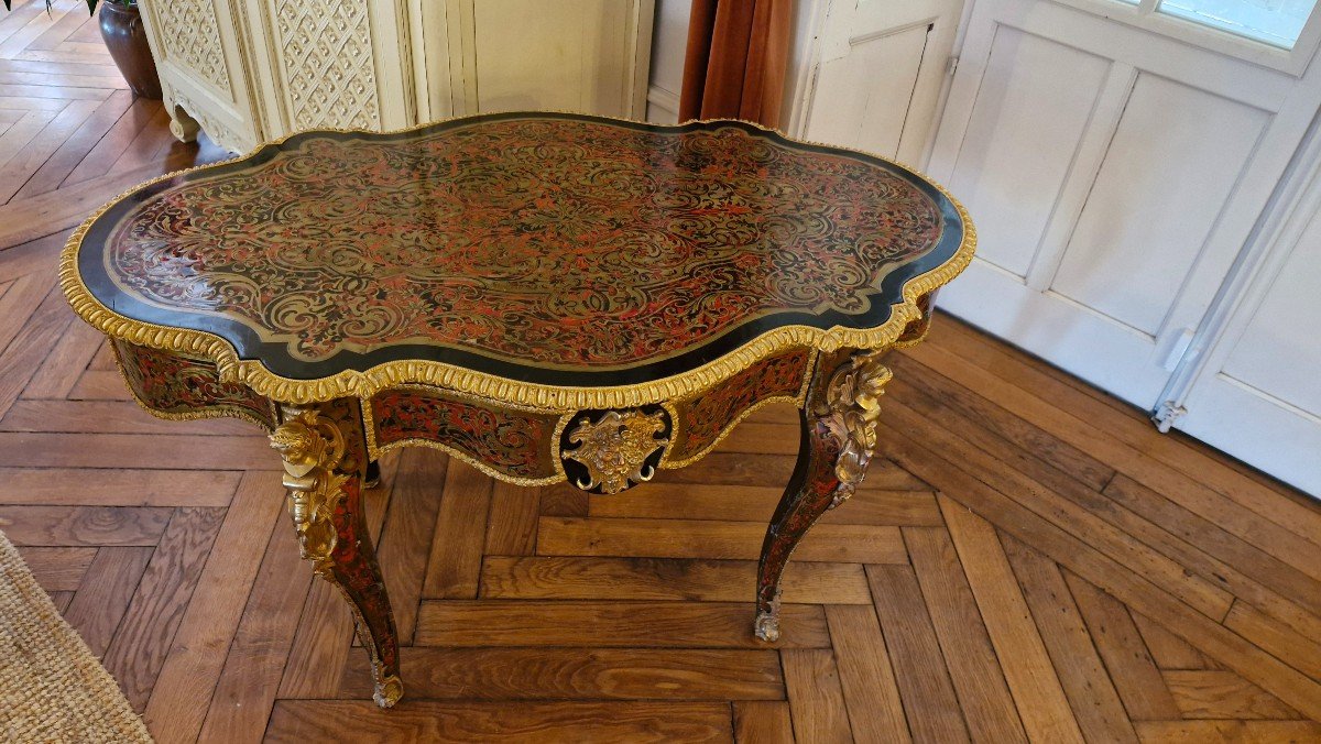 Middle Table In Boulle Marquetry, Superb Bronze-photo-3