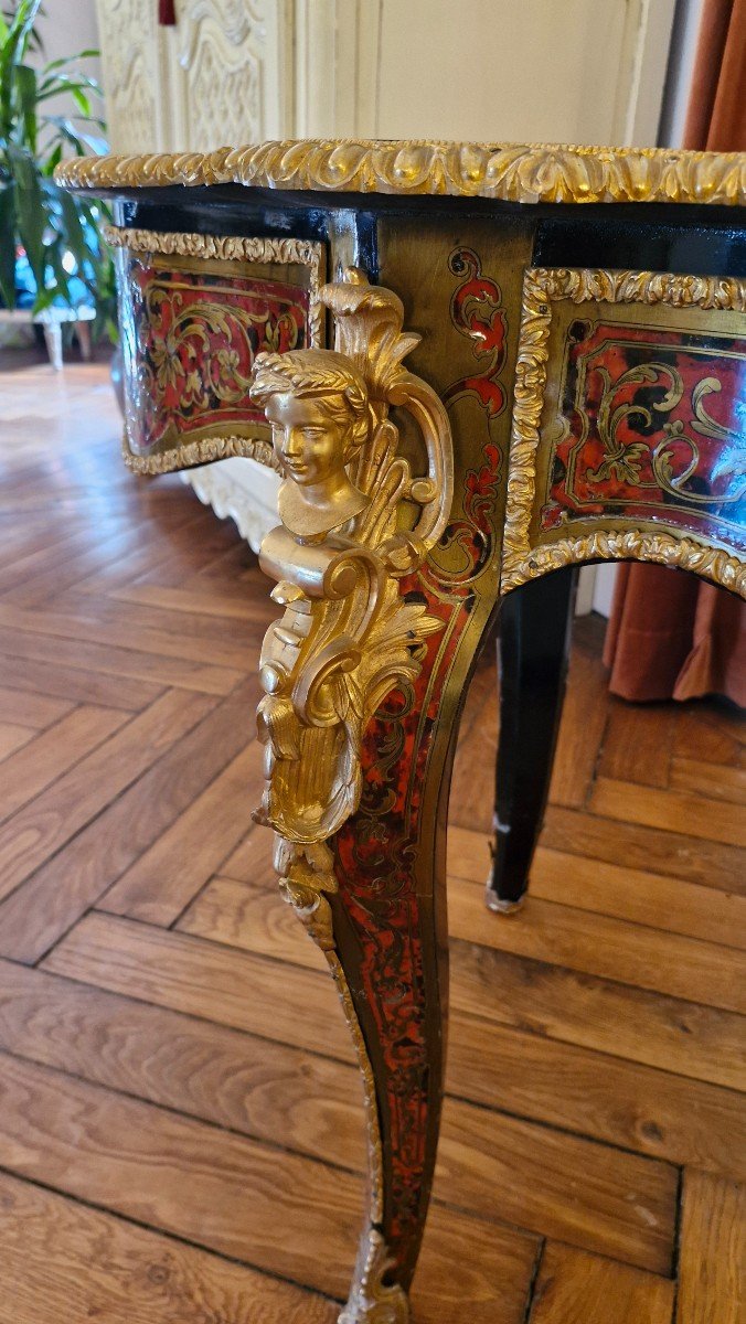 Middle Table In Boulle Marquetry, Superb Bronze-photo-5