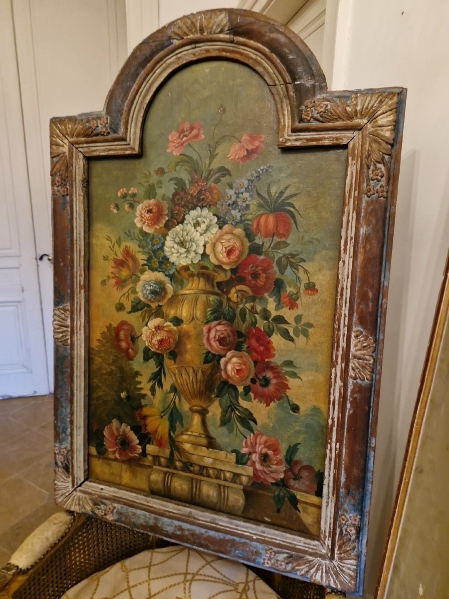 Peinture Bouquet De Fleurs, Cadre Bois Sculpté XVIII ème S 