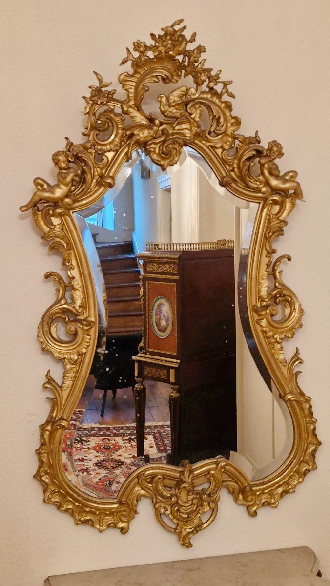 Louis XV Style Gilded Wood Console And Mirror -photo-2