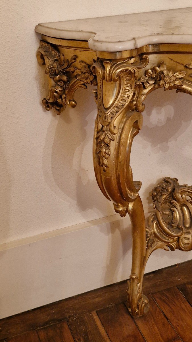 Louis XV Style Gilded Wood Console And Mirror -photo-2