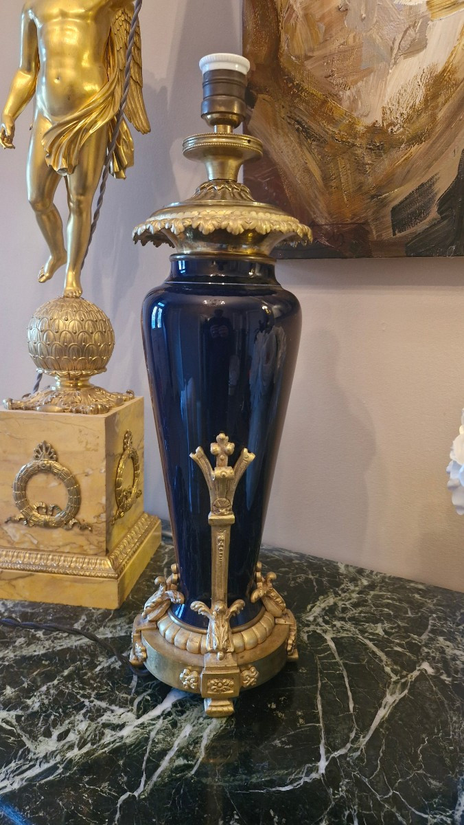 Lampe En Faience, Monture En Bronze Napoléon III