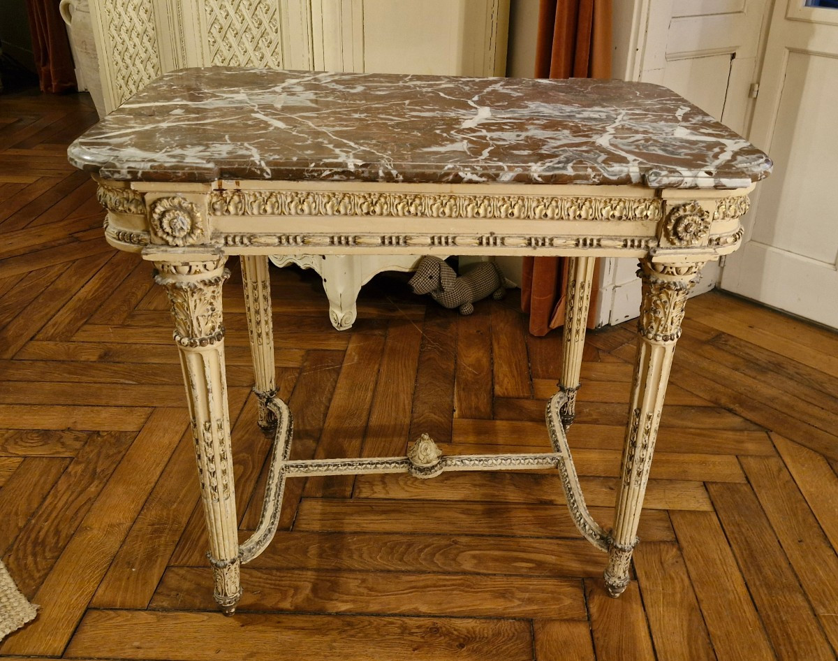 Table De Milieu En Bois Sculpté Patiné Louis XVI 