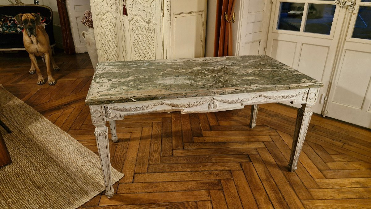 Table De Milieu En Bois Patiné Style Louis XVI -photo-2