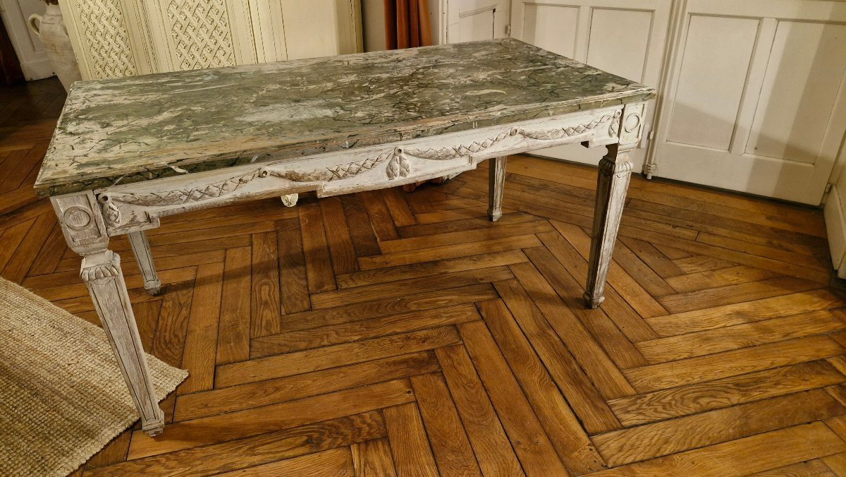 Table De Milieu En Bois Patiné Style Louis XVI -photo-3