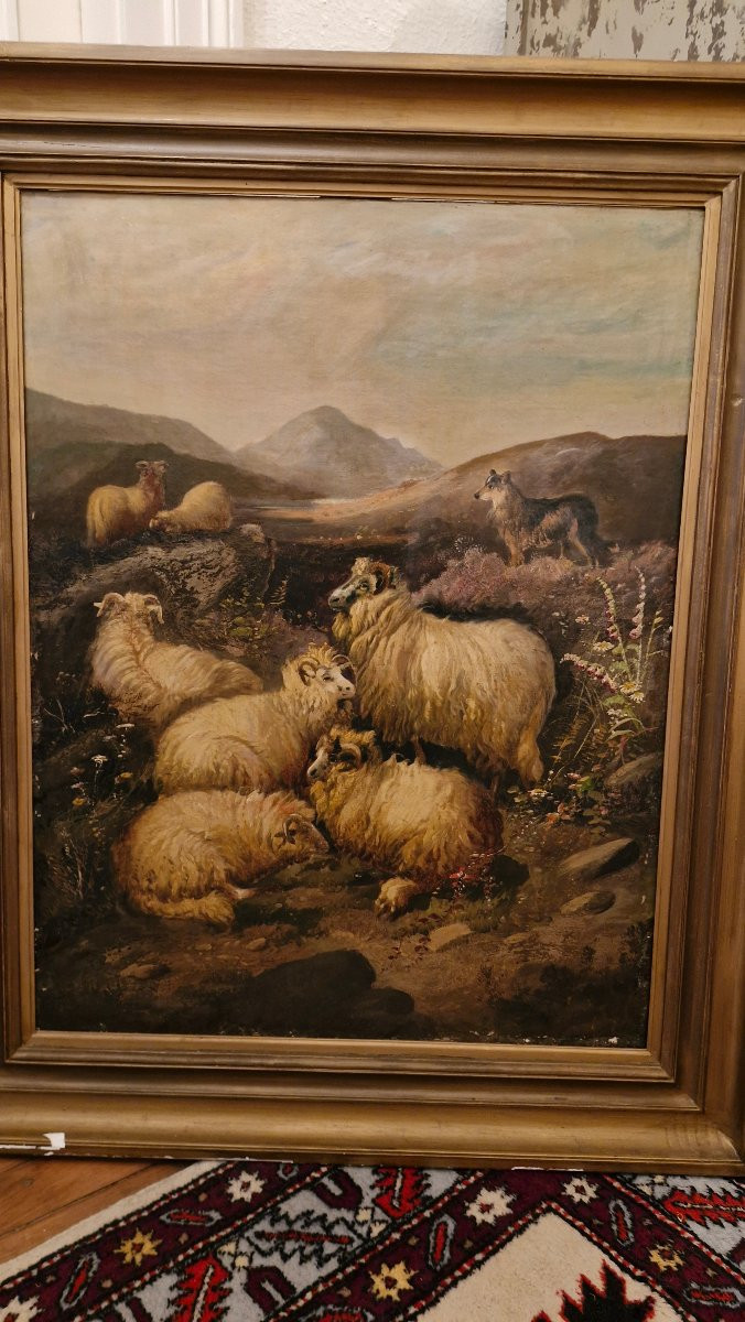 Peinture Huile Sur Toile Troupeaux De Moutons-photo-2