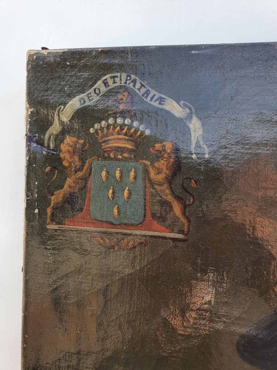 XIXth S, Portrait Of A Man, Wardrobe, Coat Of Arms-photo-2