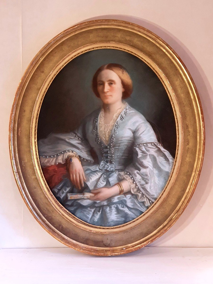 Grand Pastel Femme à l'éventail XIX ème S 