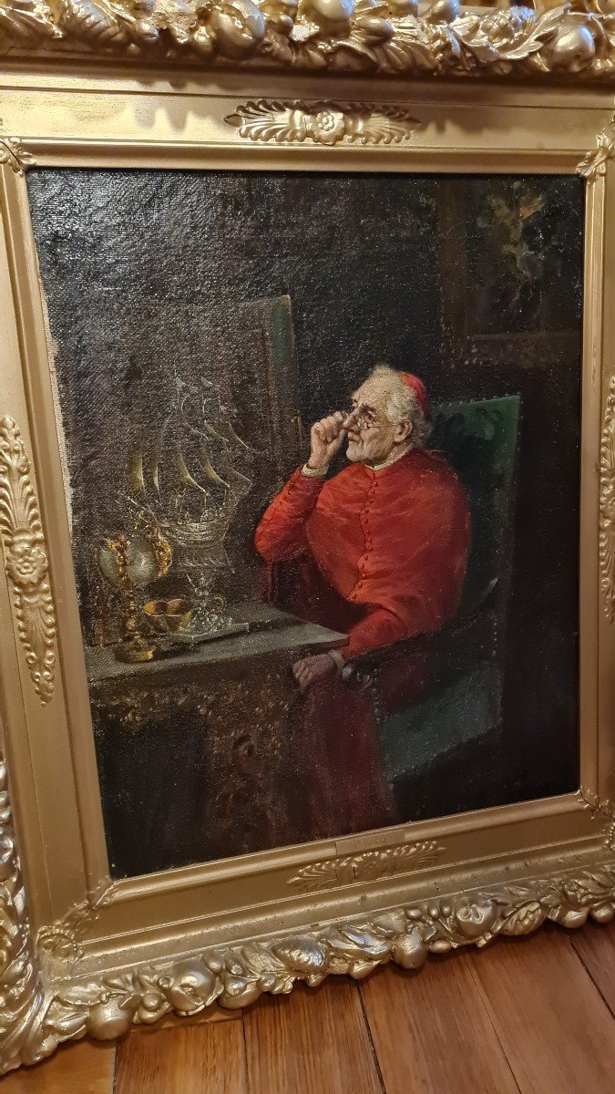 P.kuhn, Peinture Religieuse Représentant Un Cardinal-photo-3