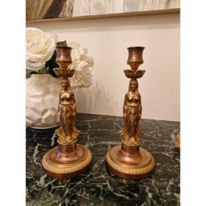 Pair Of Empire Style Bronze Candlesticks