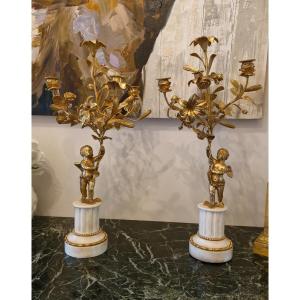 Paire De Candélabres En Bronze Angelot Napoléon III