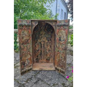 17th Century, Tabernacle Or Oratory In Painted Wood 