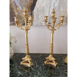 Pair Of Candelabra In Gilt Bronze, Restoration Period