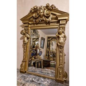 Miroir En Bois Doré d'époque Napoléon III 