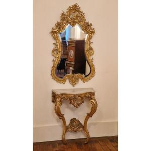 Louis XV Style Gilded Wood Console And Mirror 