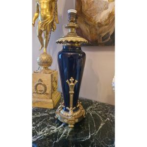 Earthenware Lamp, Napoleon III Bronze Mount