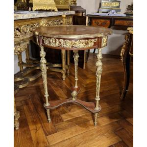 Marquetry And Bronze Pedestal Table 