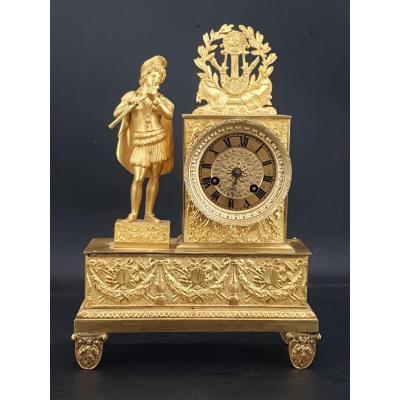 Empire Clock In Gilt Bronze, Height 27 Cm
