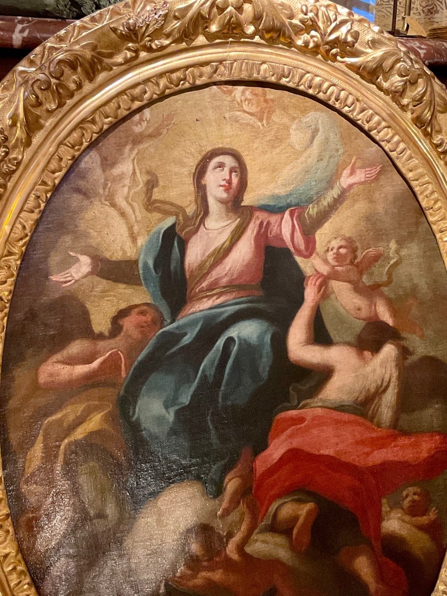 Grande Huile Sur Toile . L’assomption De La Vierge  Marie. 17éme Siècle. -photo-2