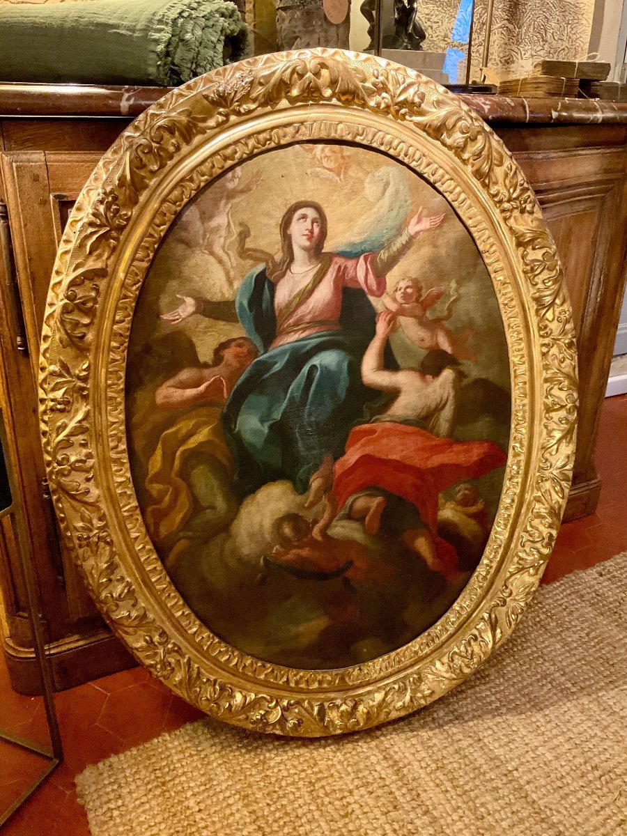 Grande Huile Sur Toile . L’assomption De La Vierge  Marie. 17éme Siècle. -photo-4