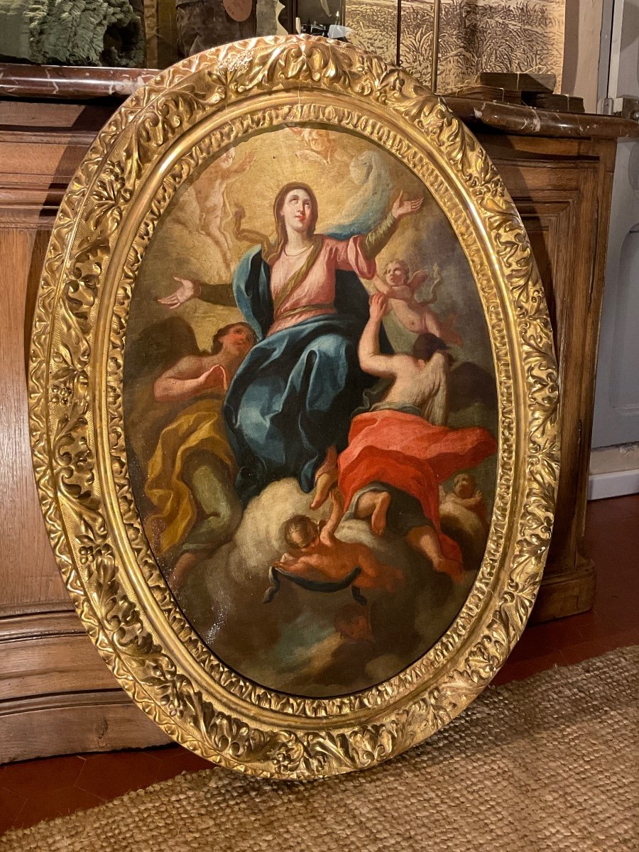 Grande Huile Sur Toile . L’assomption De La Vierge  Marie. 17éme Siècle. -photo-3