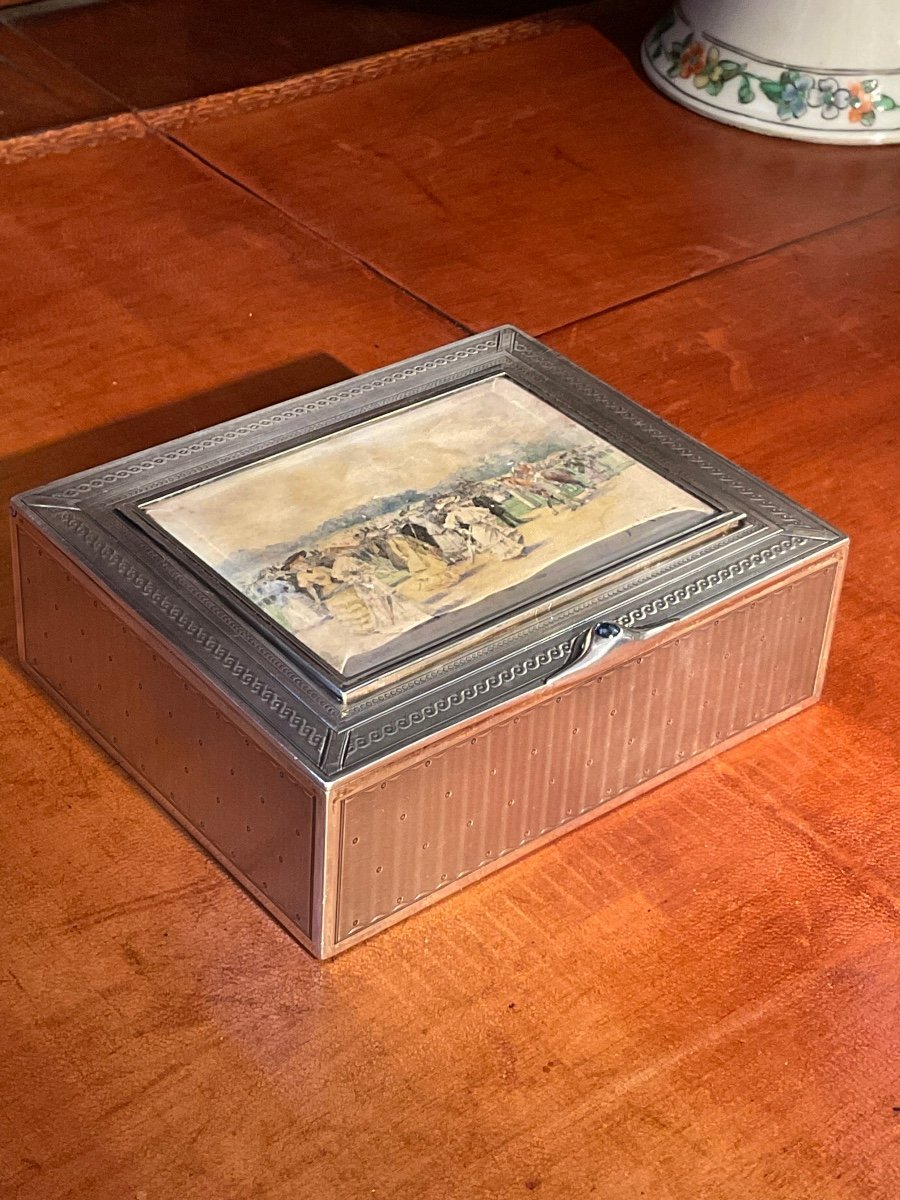 Silver Risler And Square Box. Watercolor By Gerald Laffite.-photo-4