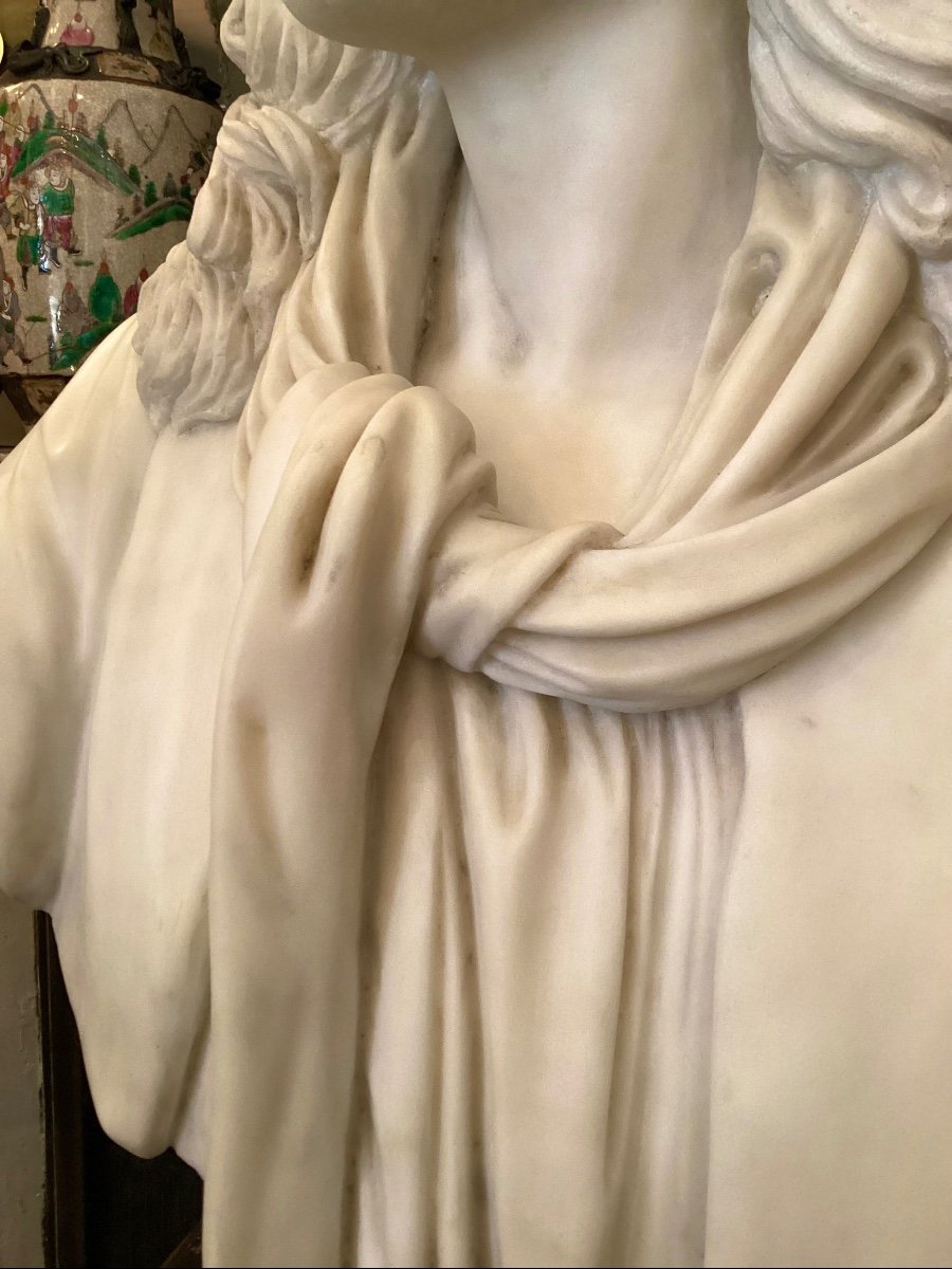 Large Bust Of Molière After Houdon In Carrara Marble.-photo-2