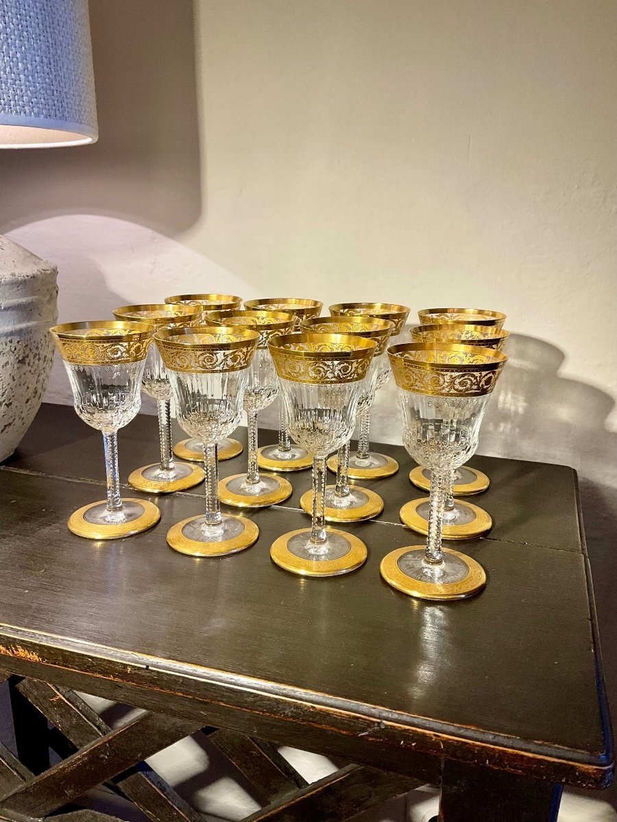 . Thistle Or. Saint Louis. 12 White Wine Glasses.-photo-5