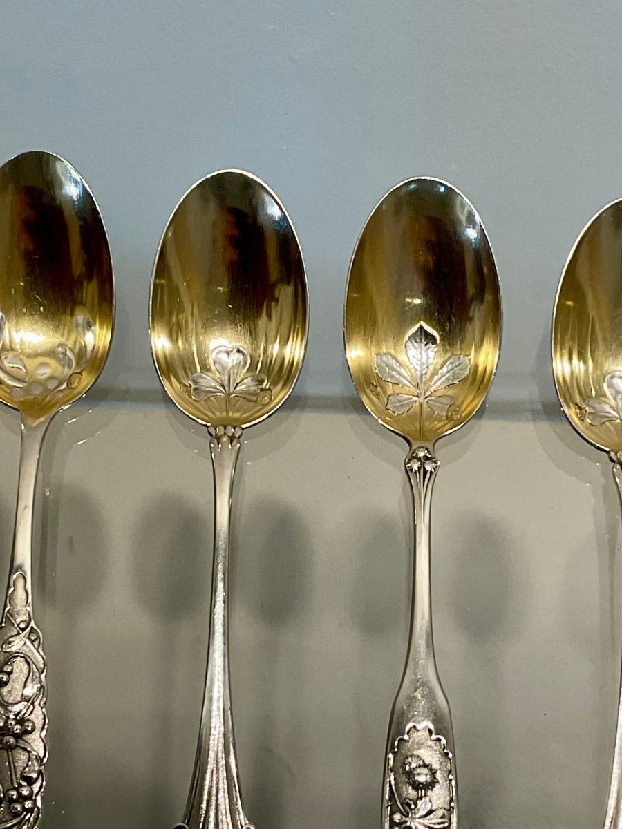 Amélie Cardeilhac. Rare Suite Of 6 Silver Tea Spoons.-photo-2