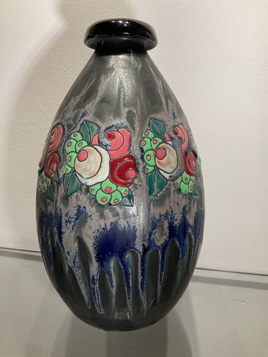 Charles Cateau For Keramis-boch La Louvière. “little Roses” Vase.-photo-3