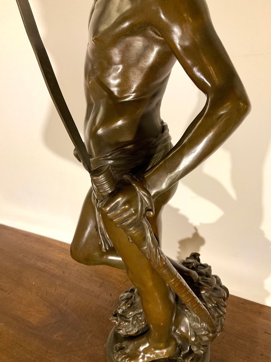 Antonin Mercié. Bronze. David triomphant De Goliath. -photo-1