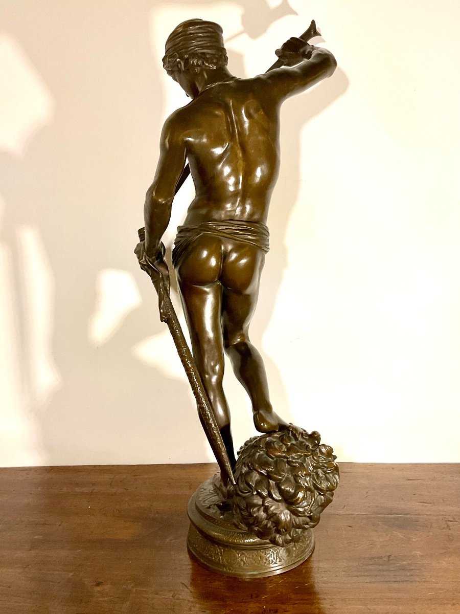 Antonin Mercié. Bronze. David triomphant De Goliath. -photo-8