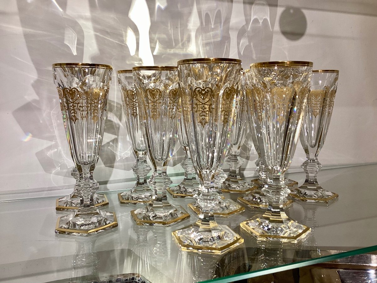 Baccarat Harcourt Empire. Set Of 12 Champagne Flutes. -photo-3