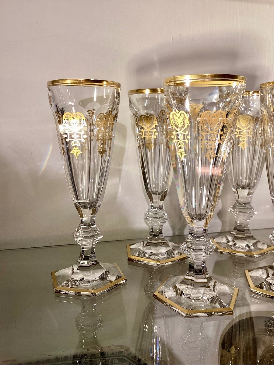 Baccarat Harcourt Empire. Set Of 12 Champagne Flutes. -photo-4