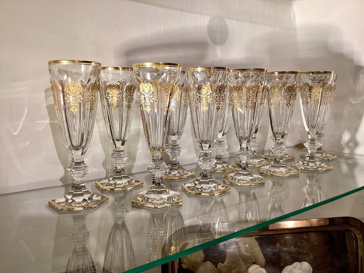 Baccarat Harcourt Empire. Set Of 12 Champagne Flutes. -photo-5