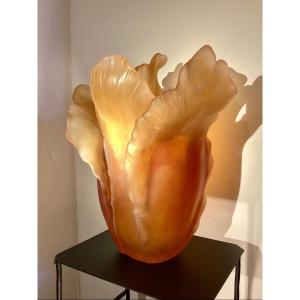 Daum France. Large Amber Tulip Vase. 